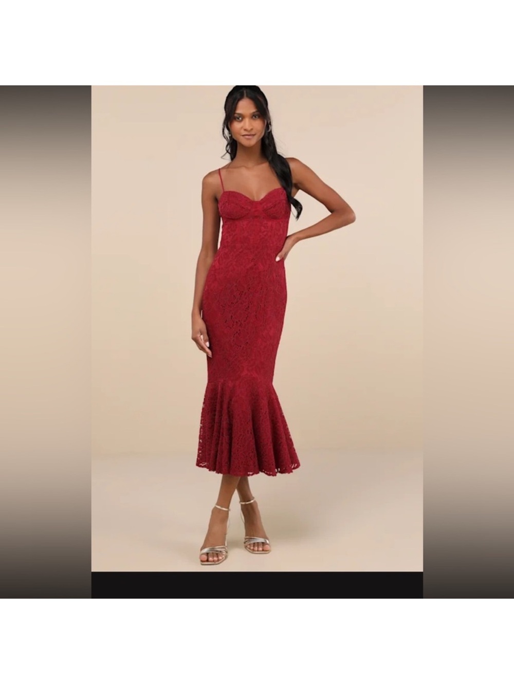 Lulu's Burgundy Lace Mermaid Midi Dress